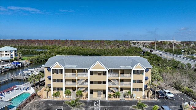 aerial view featuring a water view