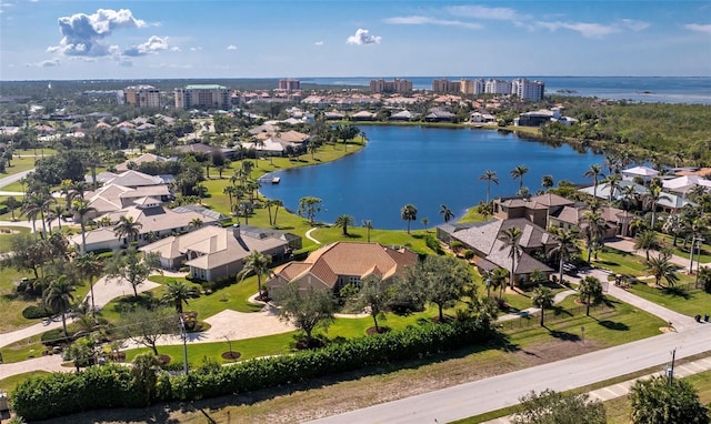 aerial view with a water view