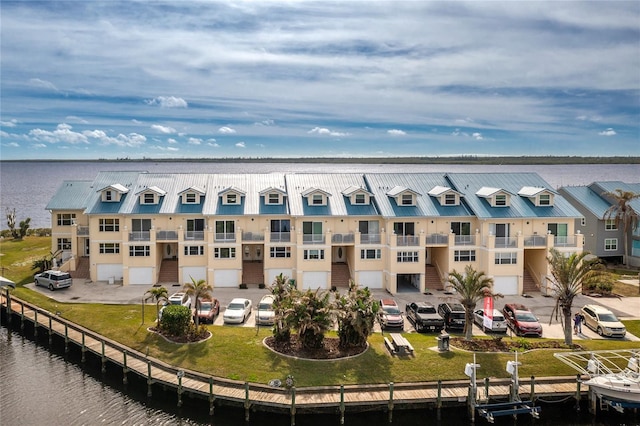 aerial view featuring a water view