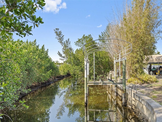 view of dock with a water view