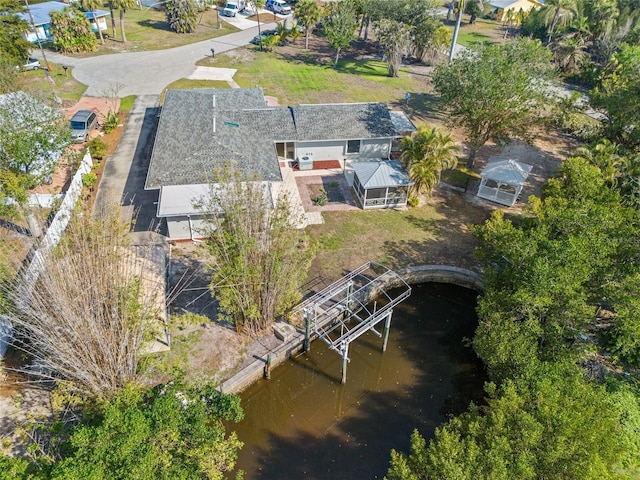 aerial view with a water view