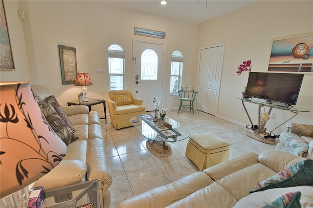 view of tiled living room