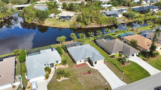 drone / aerial view featuring a water view