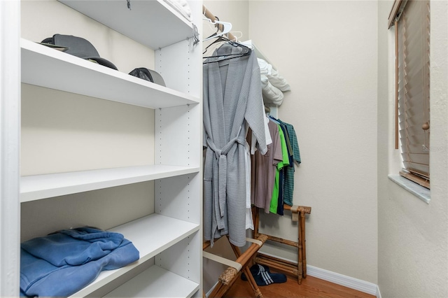 walk in closet featuring hardwood / wood-style flooring