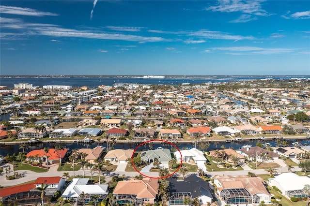 bird's eye view featuring a water view