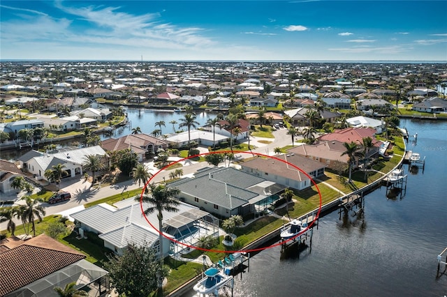 aerial view with a water view