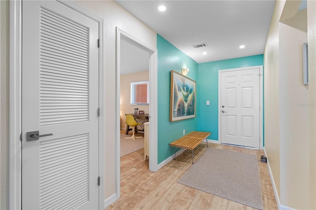 interior space with light hardwood / wood-style flooring