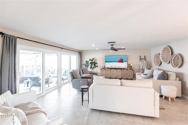 living room featuring ceiling fan