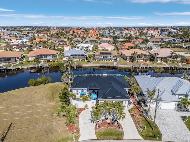 aerial view with a water view