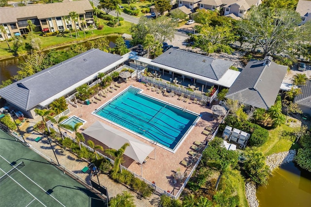 aerial view featuring a water view