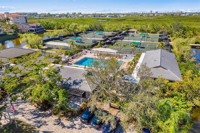 drone / aerial view featuring a water view