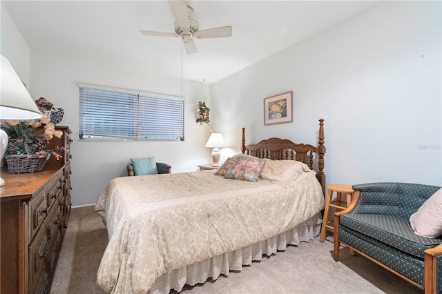 bedroom with ceiling fan and carpet