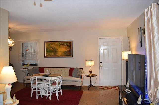 living room featuring tile patterned floors