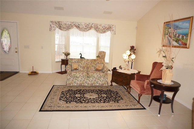 living area featuring light tile patterned floors