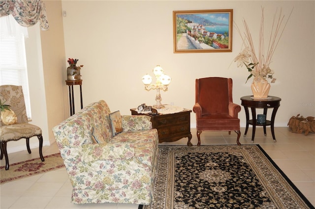 living room featuring light tile patterned floors