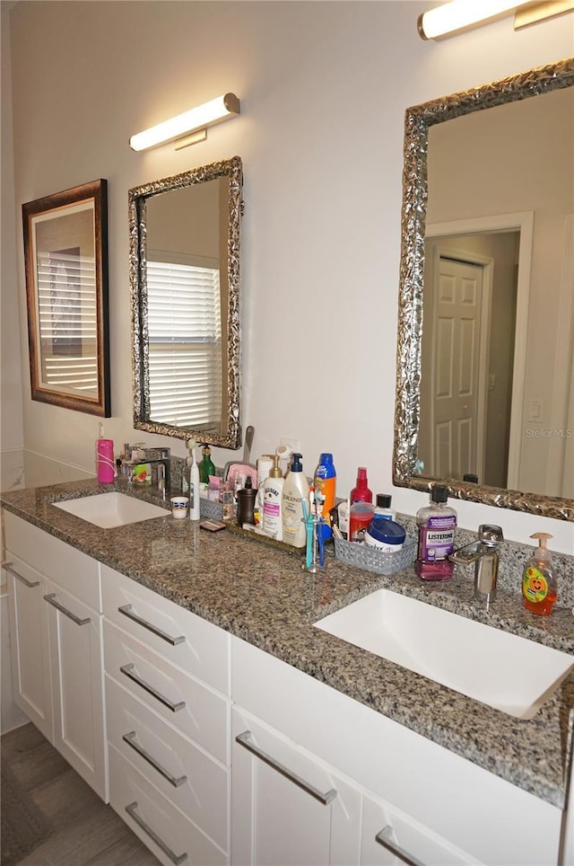 bathroom featuring vanity and wood-type flooring