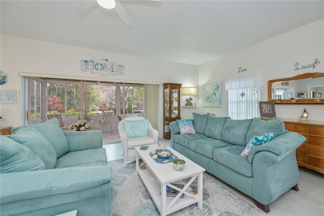 living room with ceiling fan