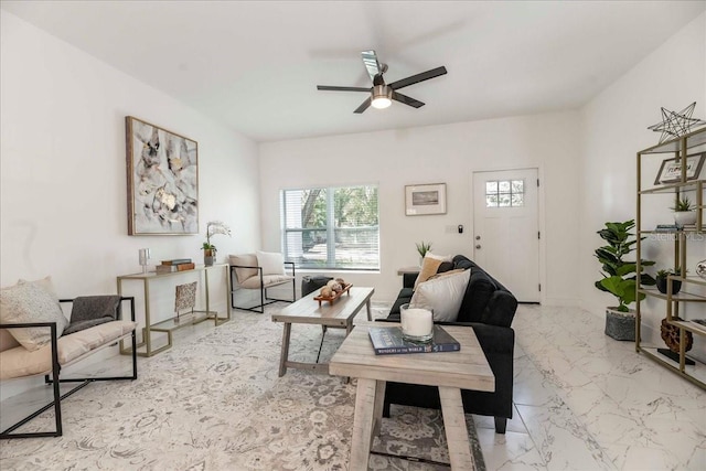 living room with ceiling fan