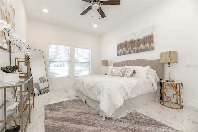 bedroom featuring ceiling fan