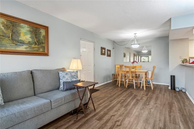 living room featuring hardwood / wood-style floors and a textured ceiling