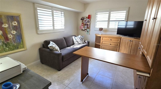 living room featuring light tile patterned floors