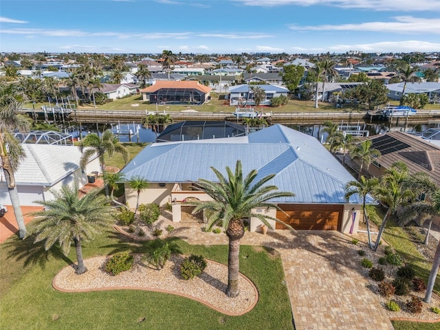 aerial view with a water view