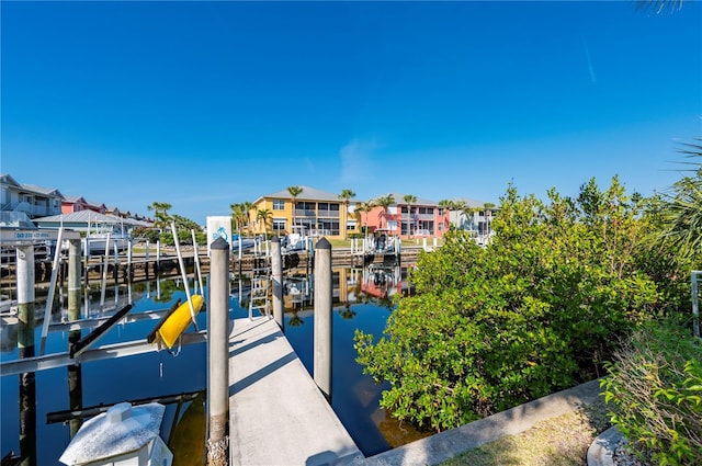 dock area with a water view