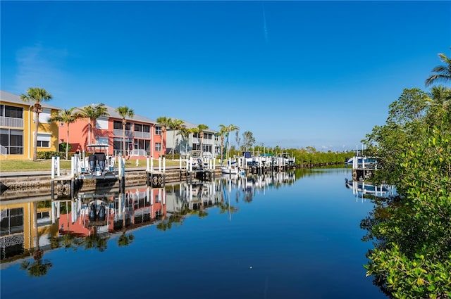 view of dock with a water view