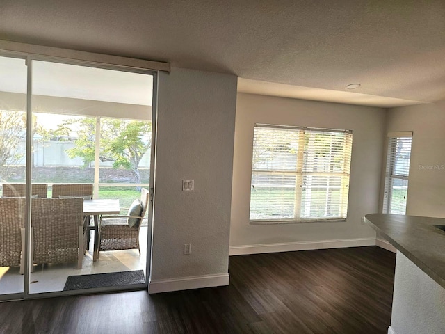 interior space with a healthy amount of sunlight, dark hardwood / wood-style flooring, and a textured ceiling