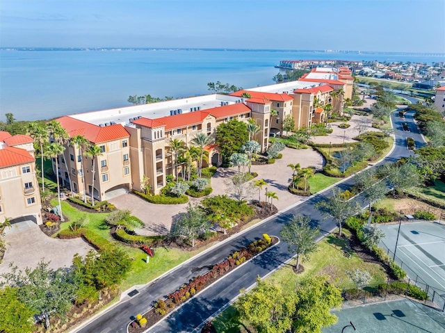 aerial view with a water view