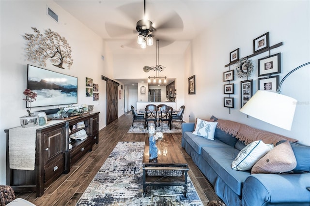 living room featuring ceiling fan