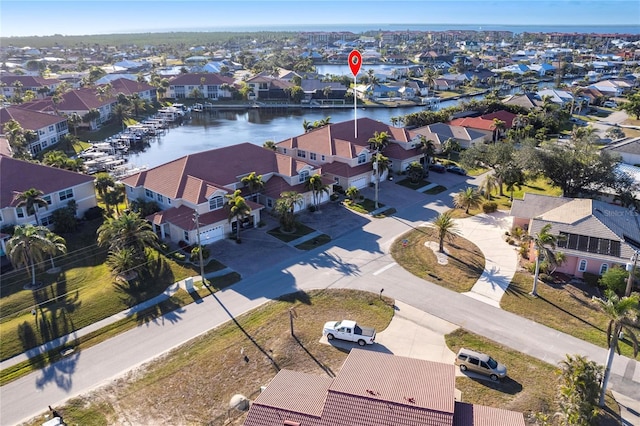 aerial view with a water view