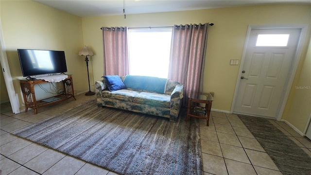 living room with light tile patterned floors