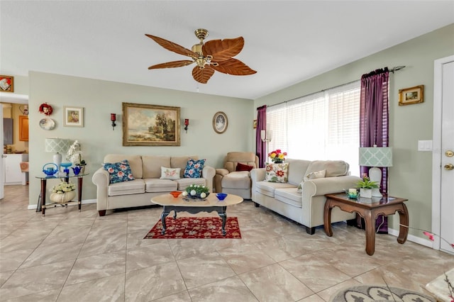 living room featuring ceiling fan