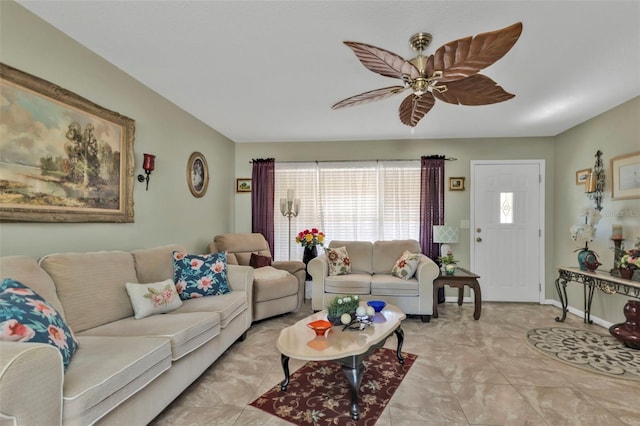 living room with ceiling fan