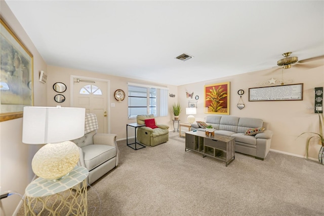 living room with light colored carpet