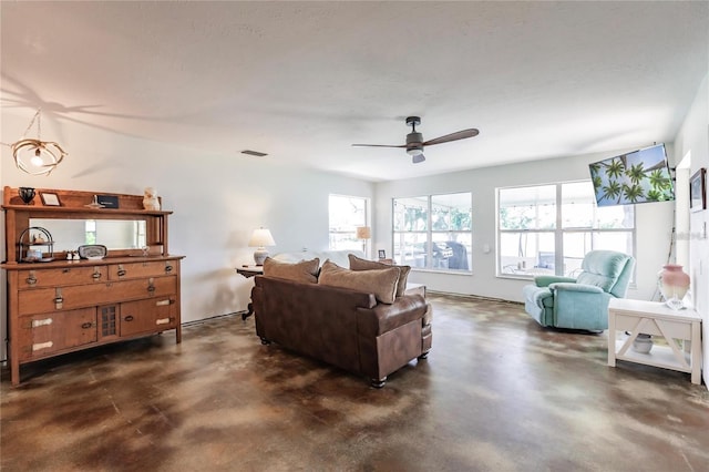 living room with ceiling fan