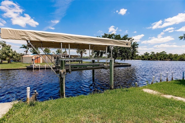 dock area with a water view