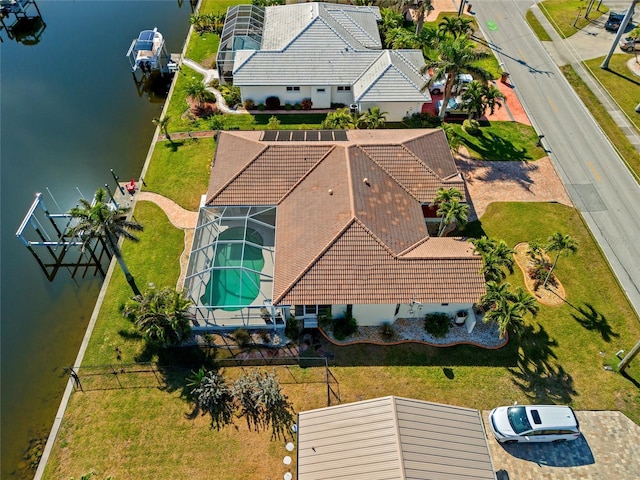 aerial view with a water view