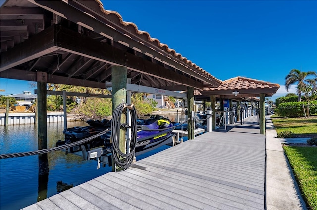 dock area with a water view