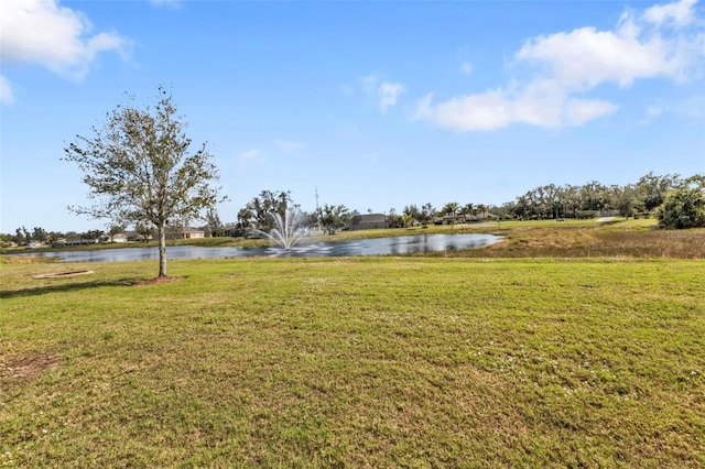 view of yard with a water view