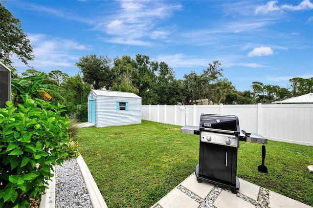 view of yard with a storage unit