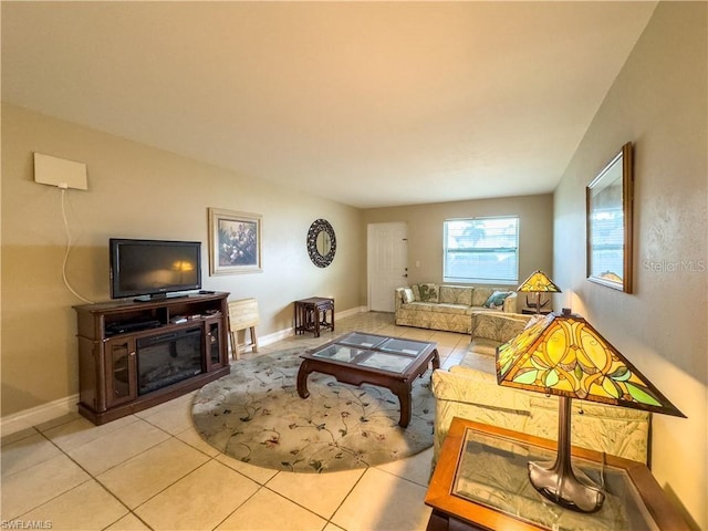 living room featuring light tile patterned flooring