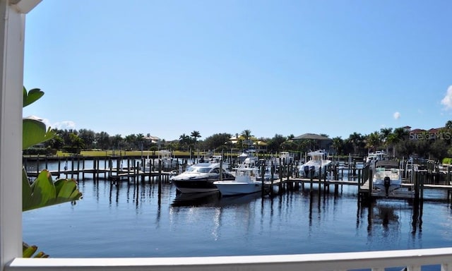 dock area featuring a water view