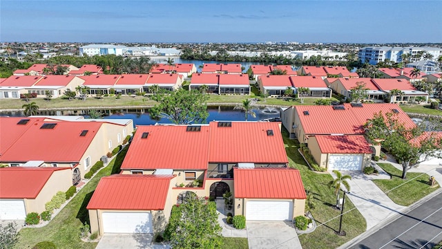 aerial view with a water view