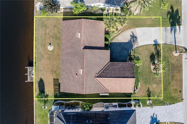 aerial view with a water view