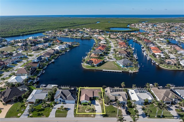 bird's eye view featuring a water view