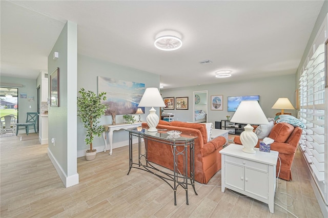 living room with light wood-type flooring