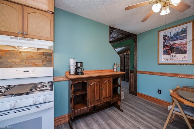 office space with ceiling fan, dark wood-type flooring, and a textured ceiling