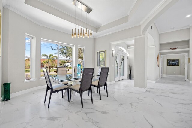 3415 Tripoli Blvd, Punta Gorda, FL 33950 - dining area with a raised ceiling, a notable chandelier, and ornamental molding